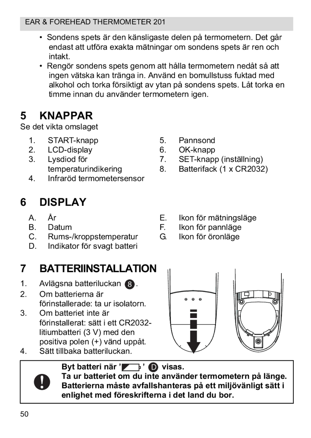 Topcom CE0123 manual do utilizador Knappar, Batteriinstallation 