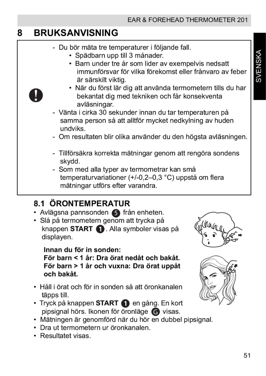 Topcom CE0123 manual do utilizador Bruksanvisning, Örontemperatur 