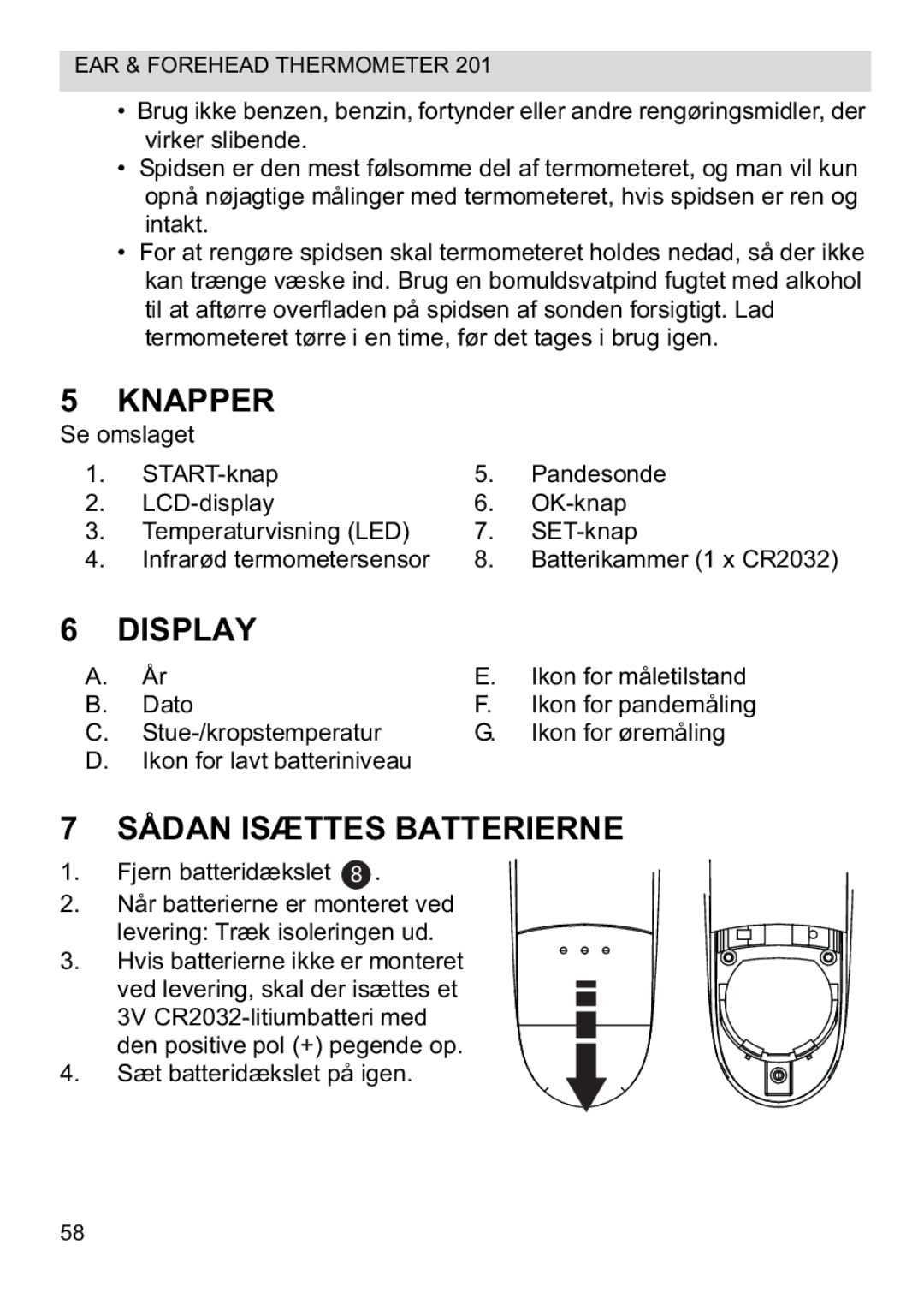 Topcom CE0123 manual do utilizador Knapper, Sådan Isættes Batterierne 