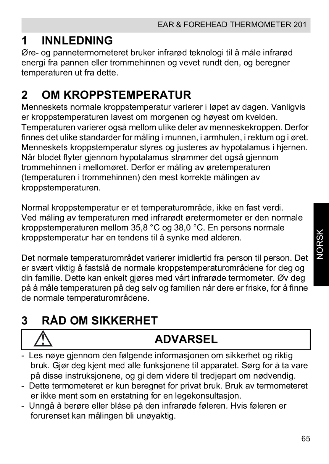 Topcom CE0123 manual do utilizador Innledning, RÅD OM Sikkerhet, Norsk 