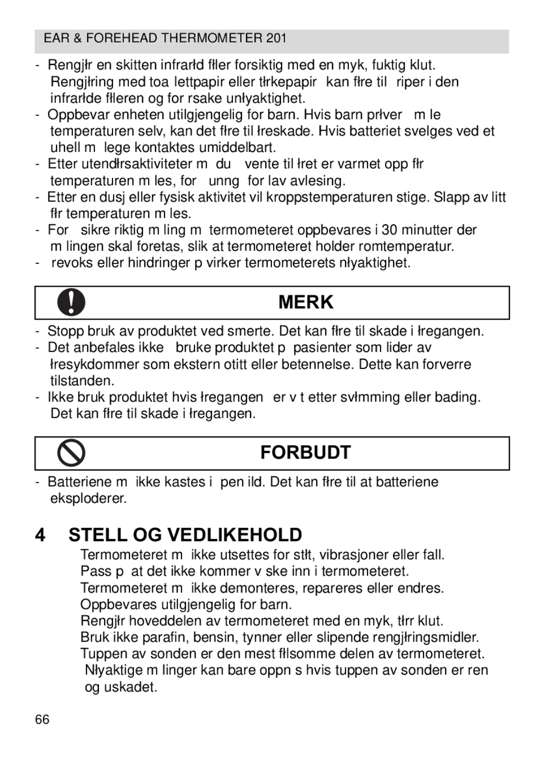 Topcom CE0123 manual do utilizador Merk, Stell OG Vedlikehold 