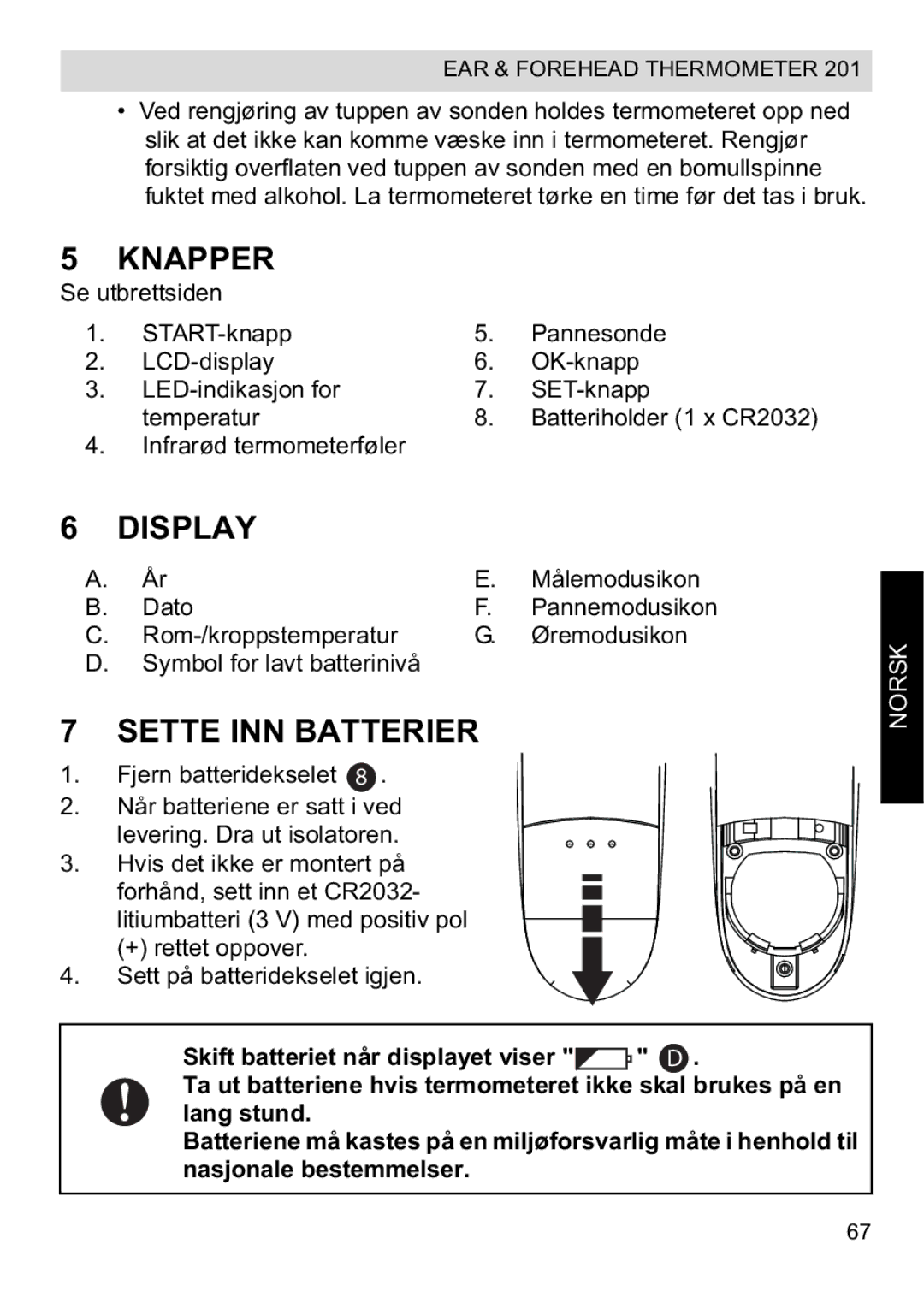 Topcom CE0123 manual do utilizador Knapper, Sette INN Batterier 