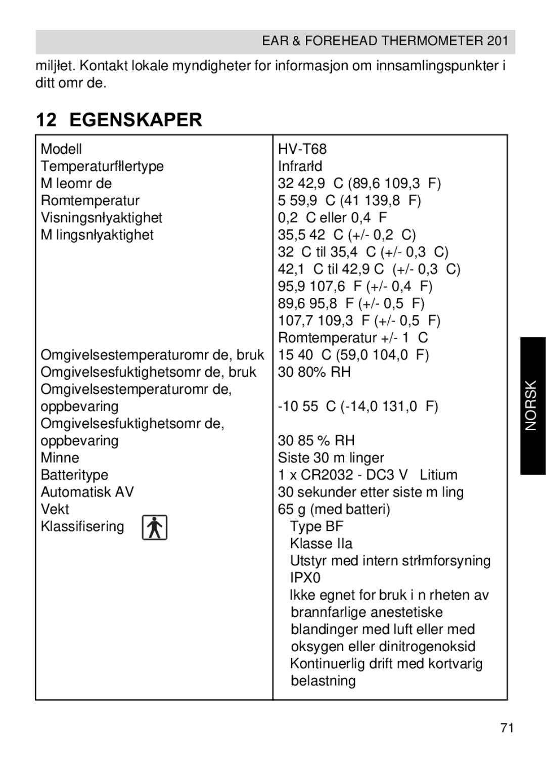 Topcom CE0123 manual do utilizador Egenskaper 