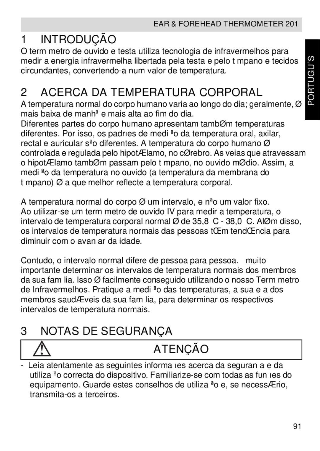 Topcom CE0123 manual do utilizador Introdução, Acerca DA Temperatura Corporal, Notas DE Segurança Atenção, Português 