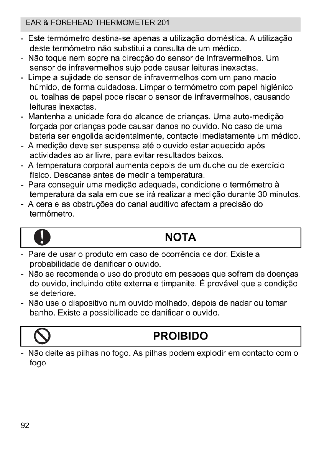 Topcom CE0123 manual do utilizador Nota, Proibido 