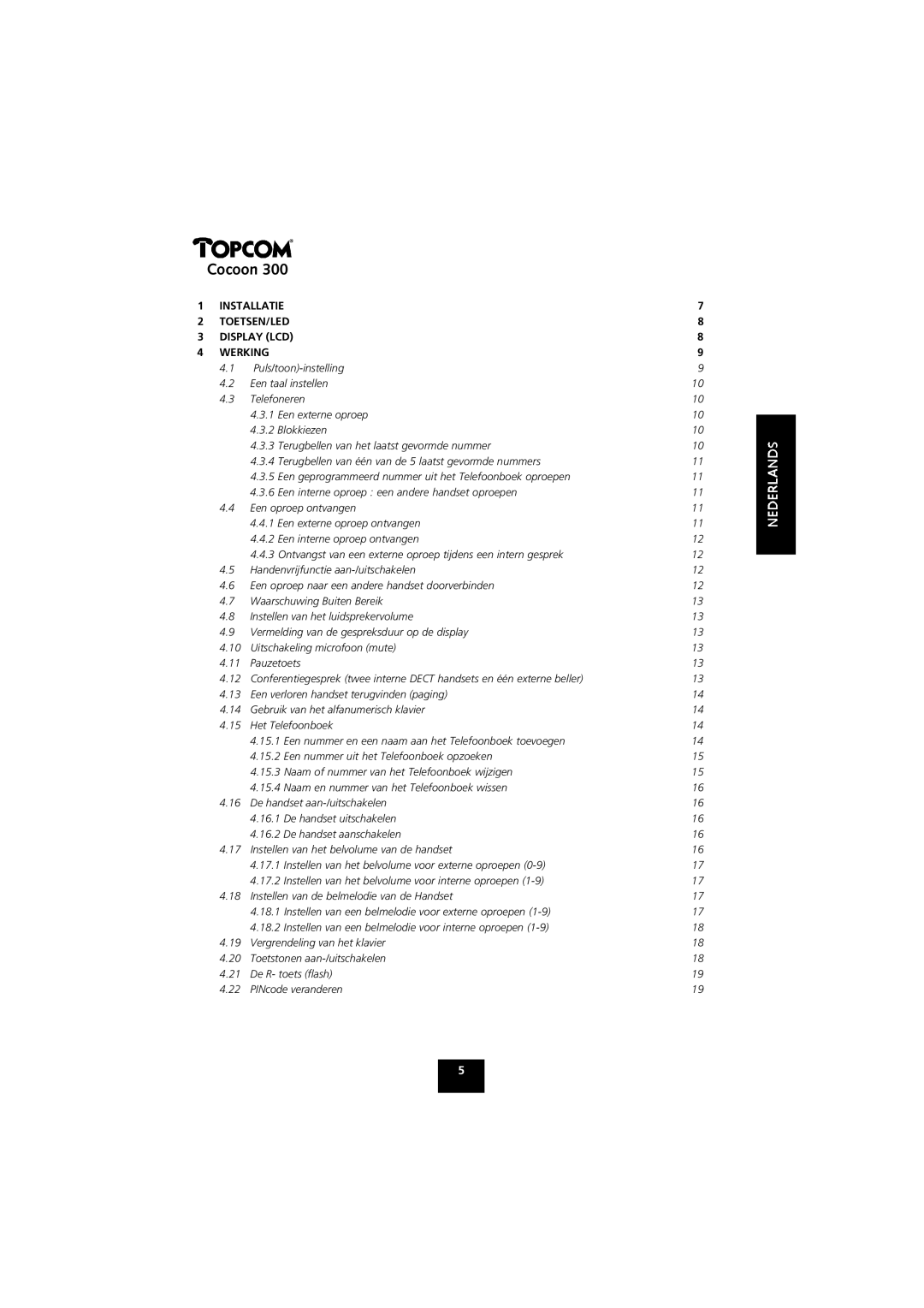 Topcom COCOON 300 manual Cocoon 