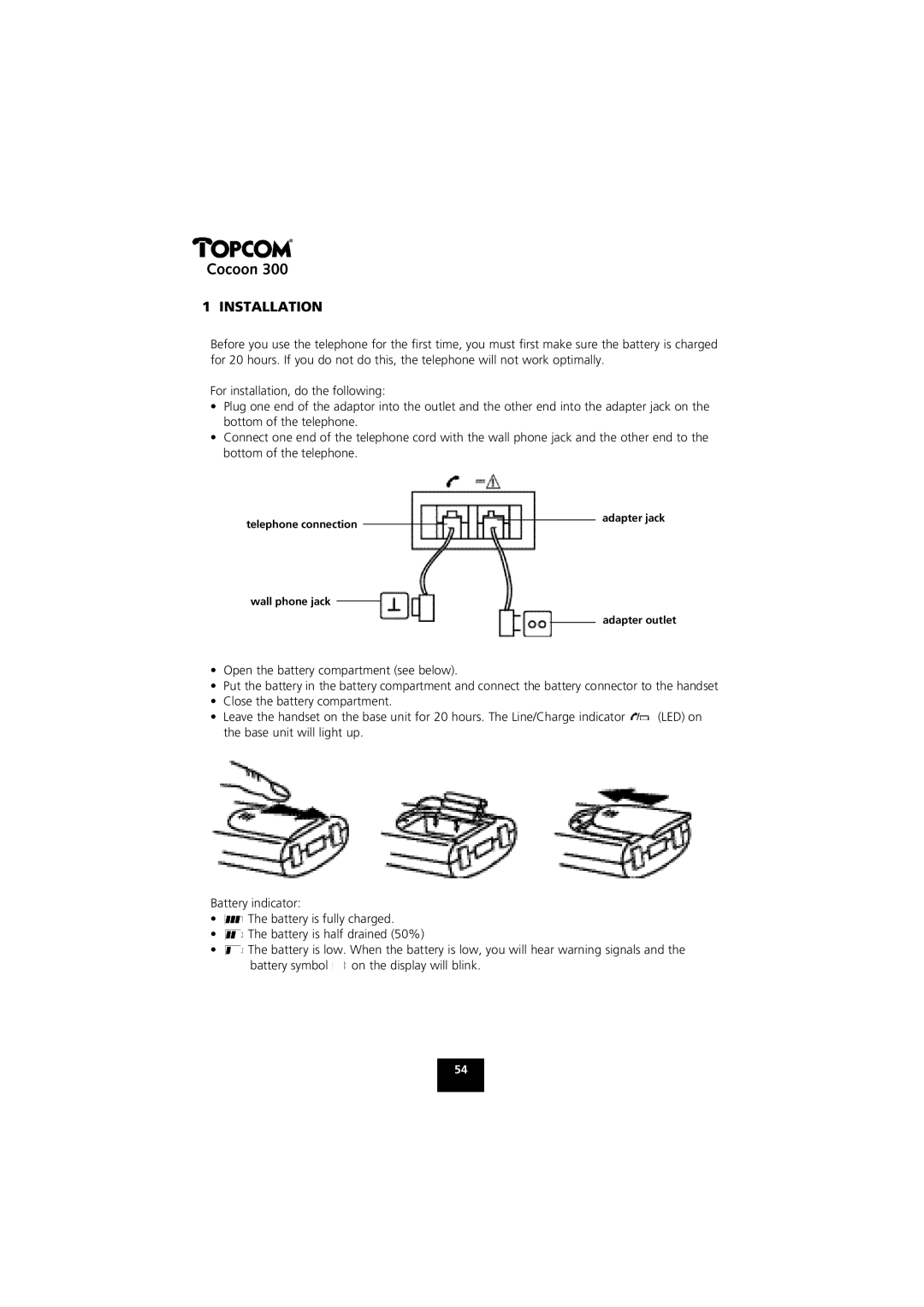 Topcom COCOON 300 manual Installation 