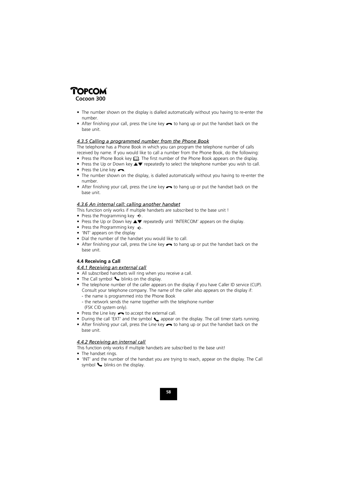 Topcom COCOON 300 manual Calling a programmed number from the Phone Book, An internal call calling another handset 