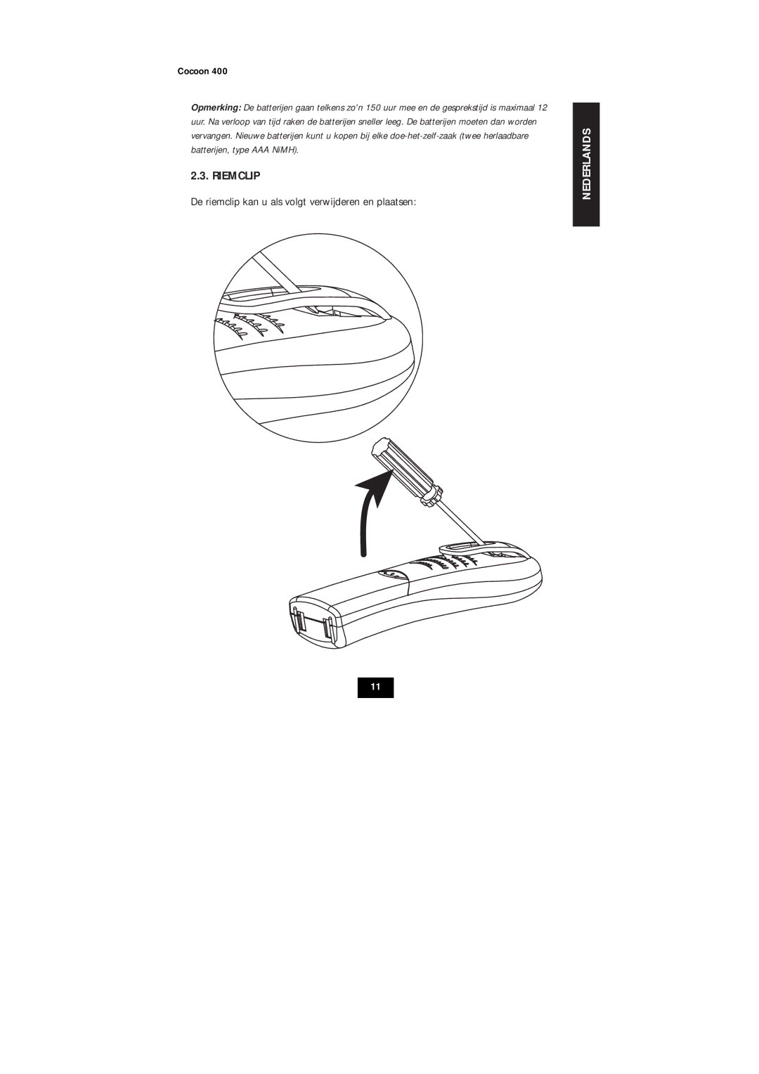 Topcom COCOON 400 user manual Riemclip 