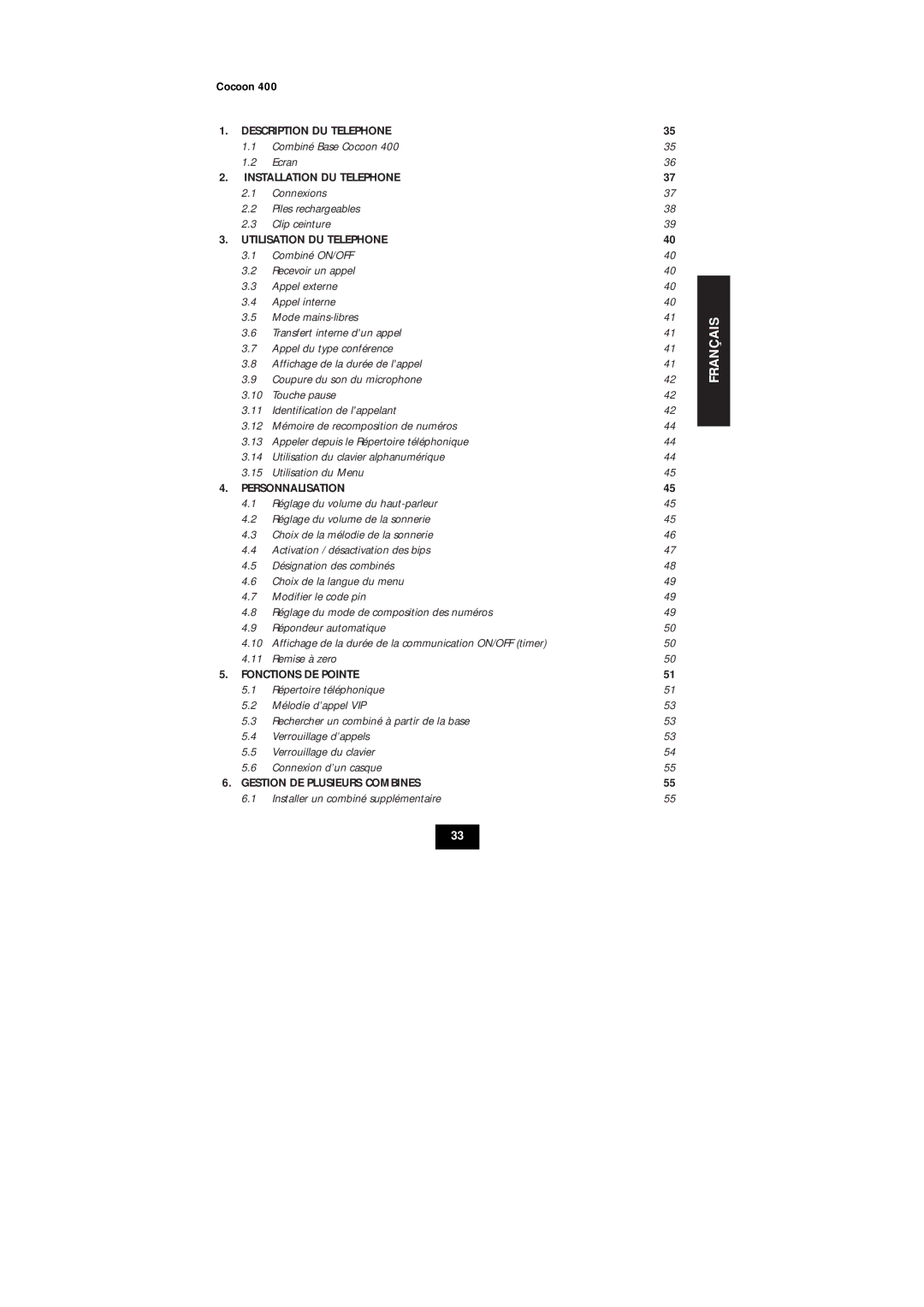 Topcom COCOON 400 user manual Français 