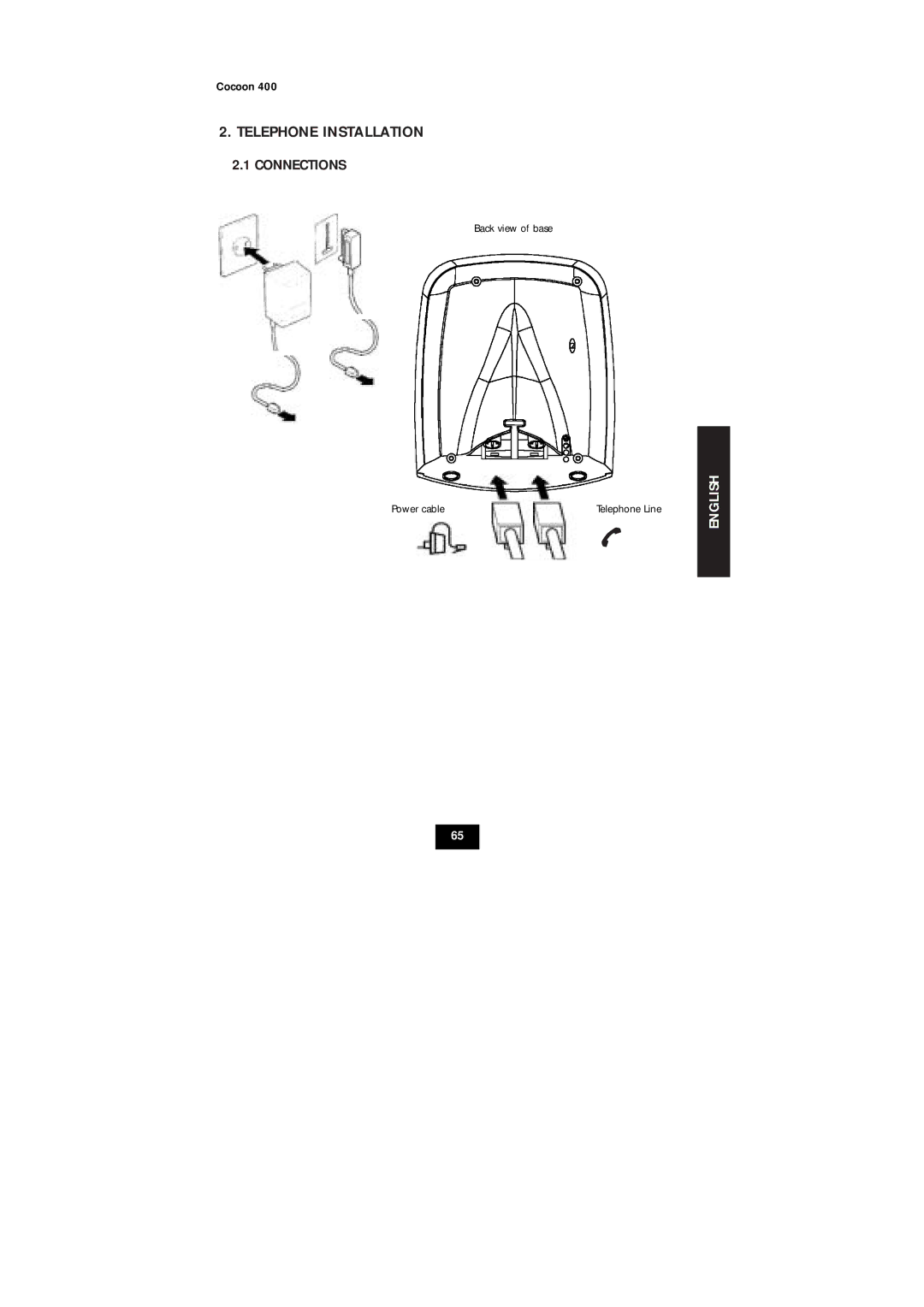 Topcom COCOON 400 user manual Telephone Installation, Connections 