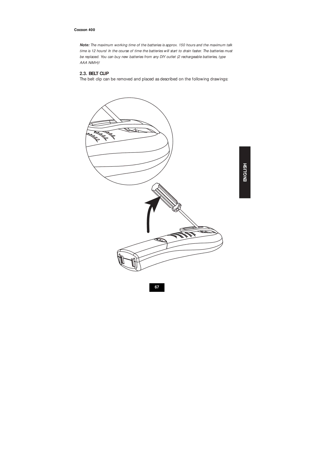 Topcom COCOON 400 user manual Belt Clip 