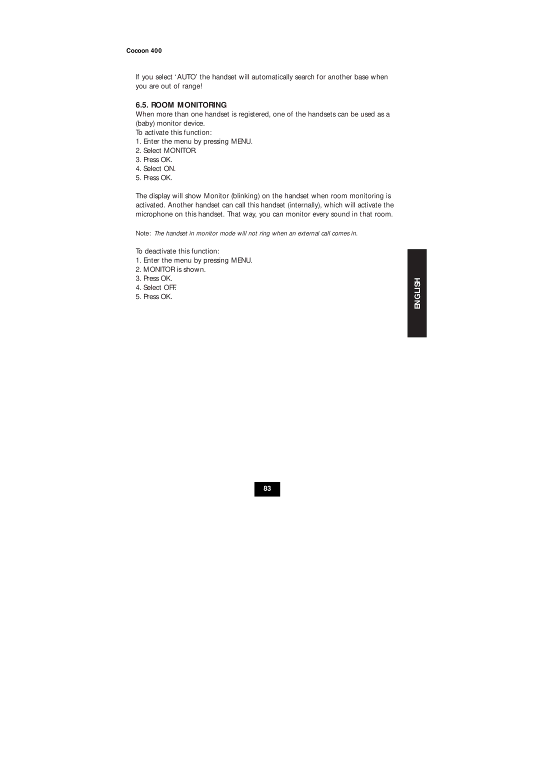 Topcom COCOON 400 user manual Room Monitoring 