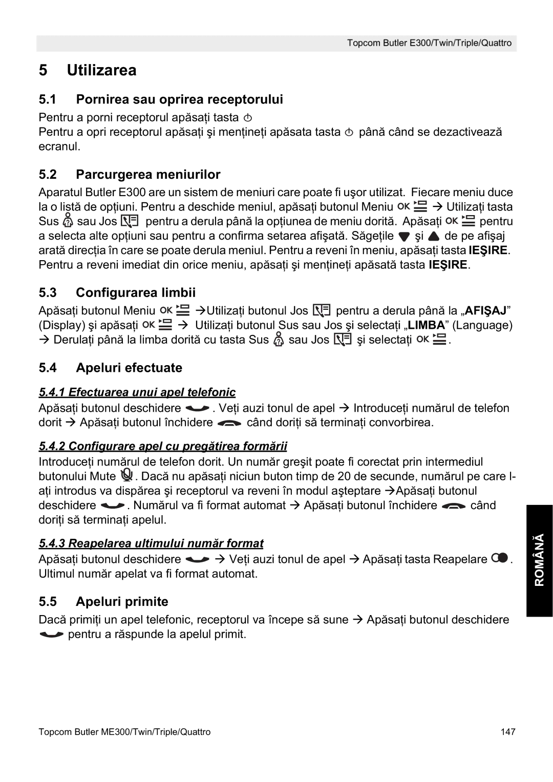 Topcom E300 manual do utilizador Utilizarea 