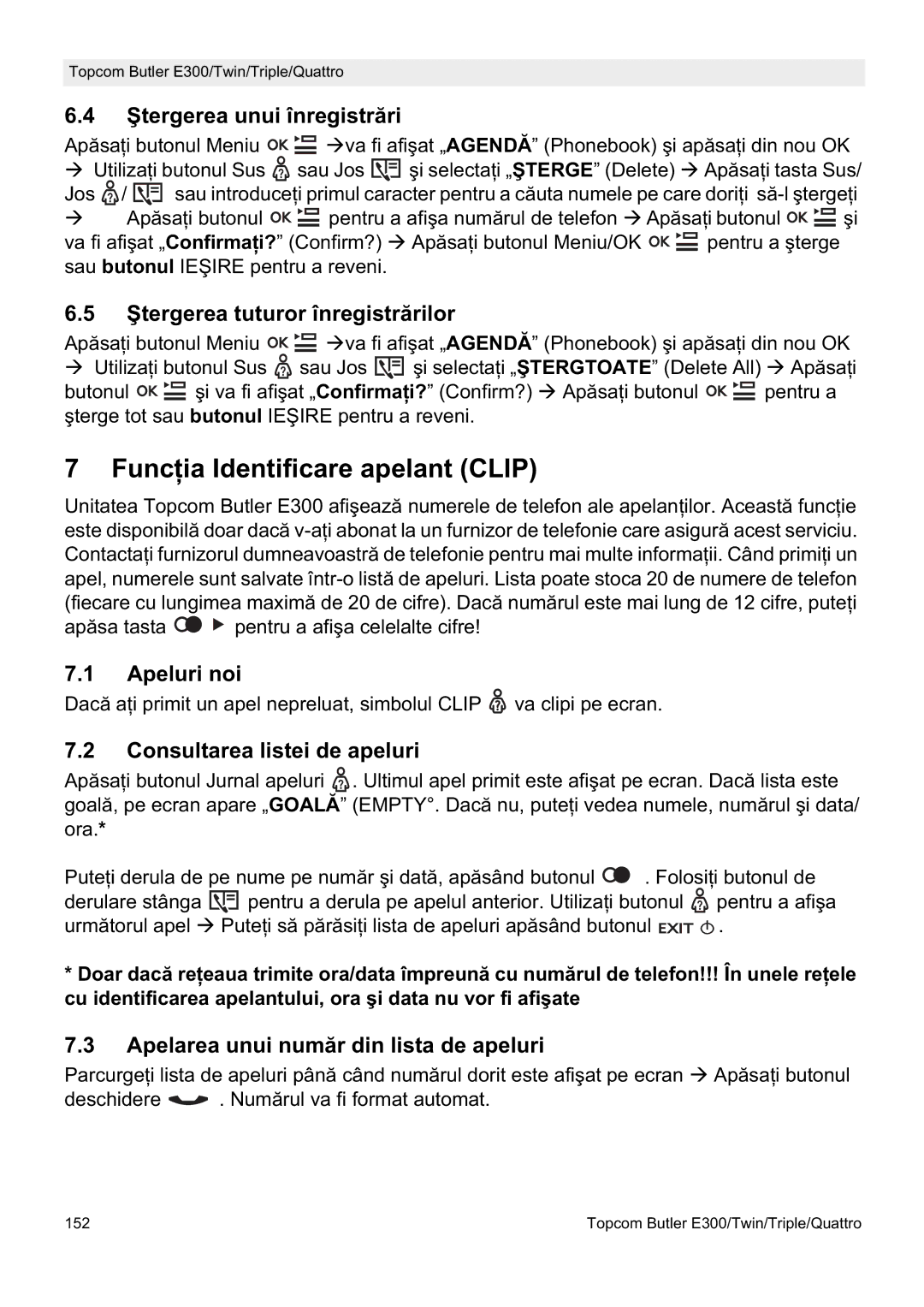 Topcom E300 manual do utilizador FuncĠia Identificare apelant Clip 