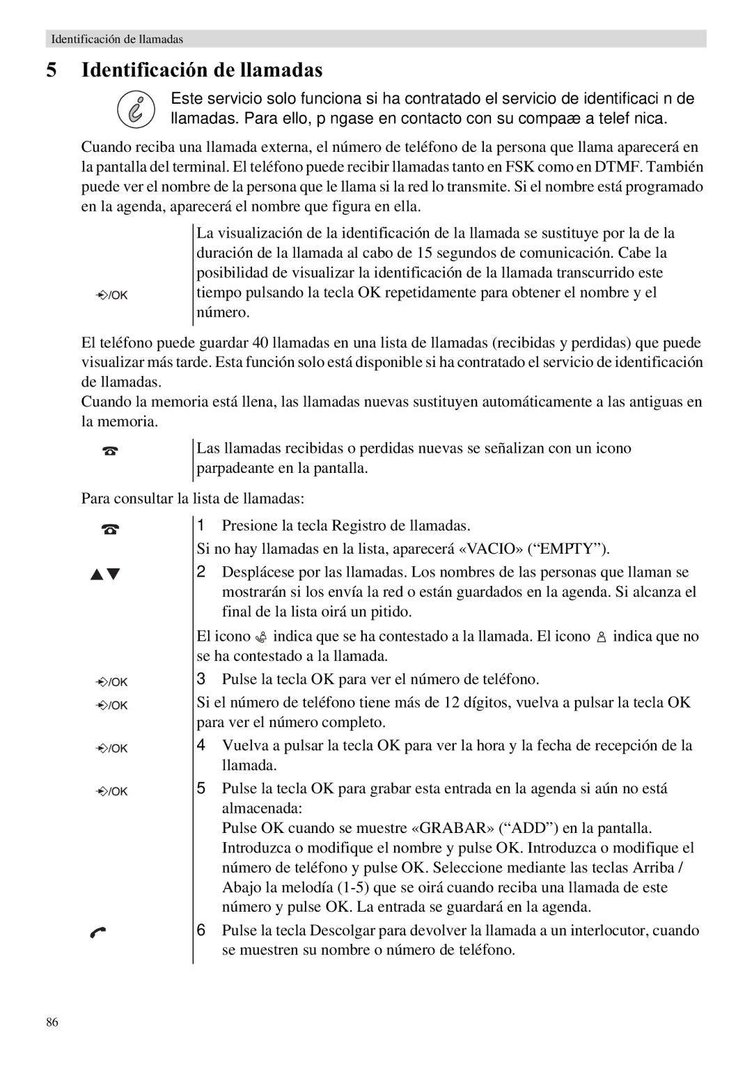 Topcom E400 manual Identificación de llamadas 