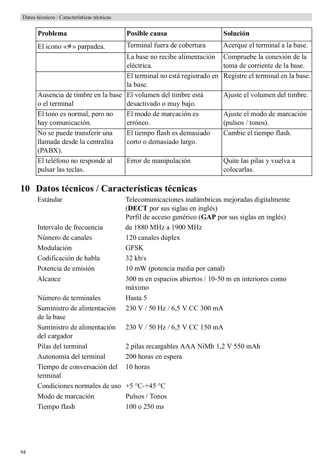 Topcom E400 manual Datos técnicos / Características técnicas, Pabx 