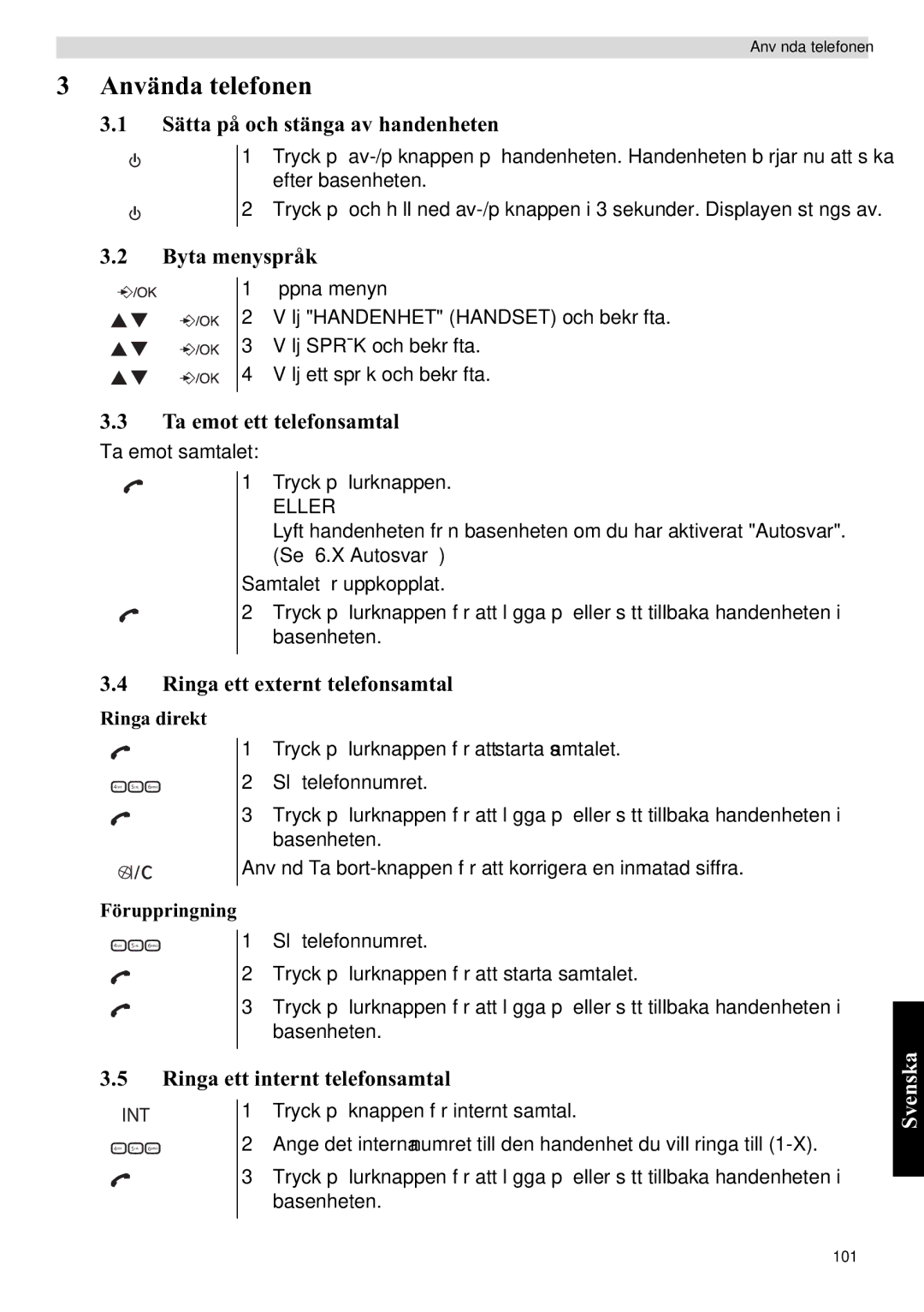 Topcom E400 manual Använda telefonen 