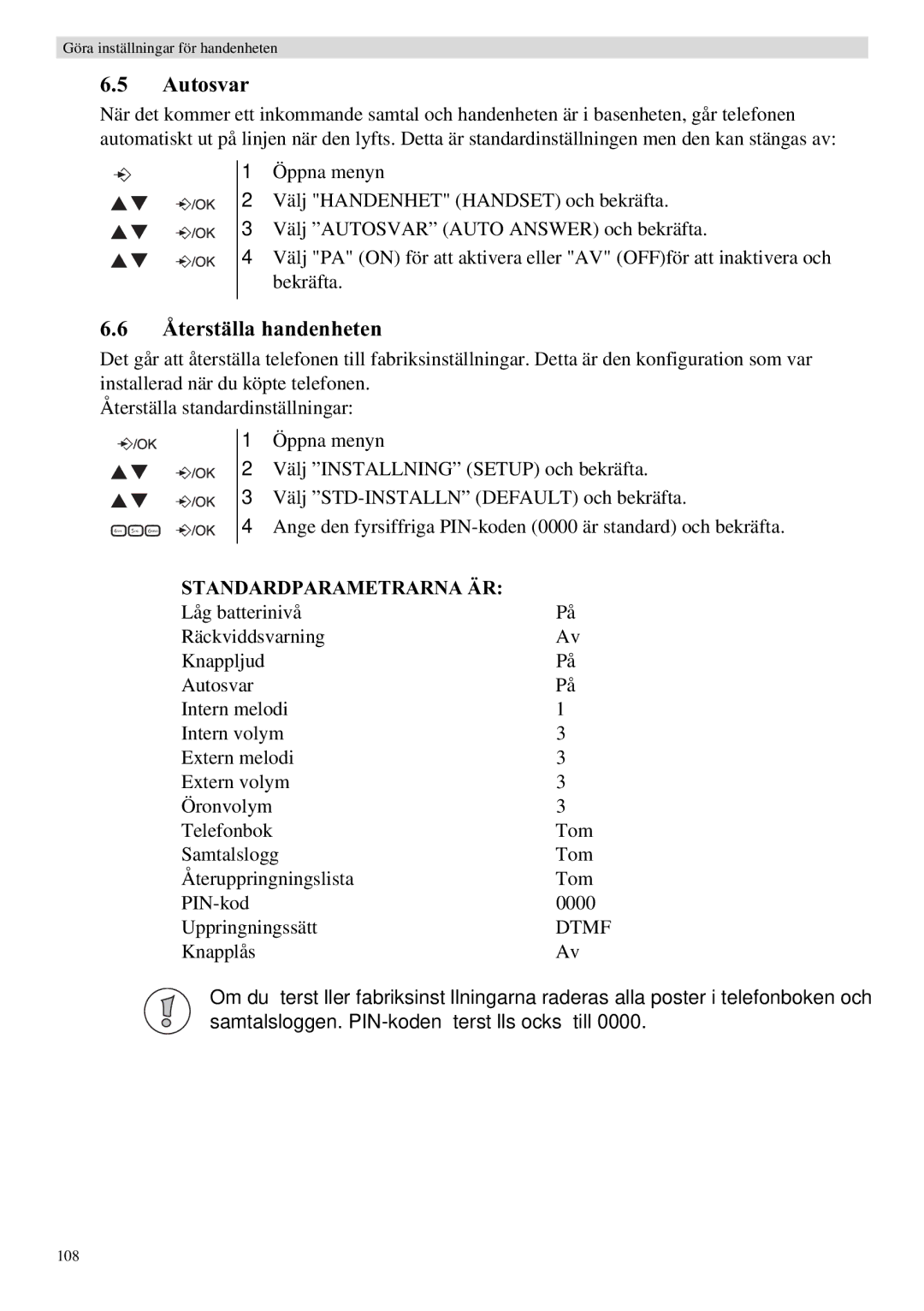 Topcom E400 manual Autosvar, Återställa handenheten 