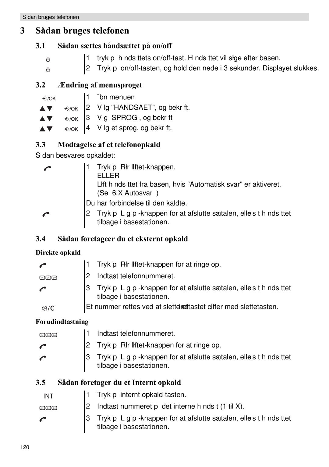 Topcom E400 manual Sådan bruges telefonen 