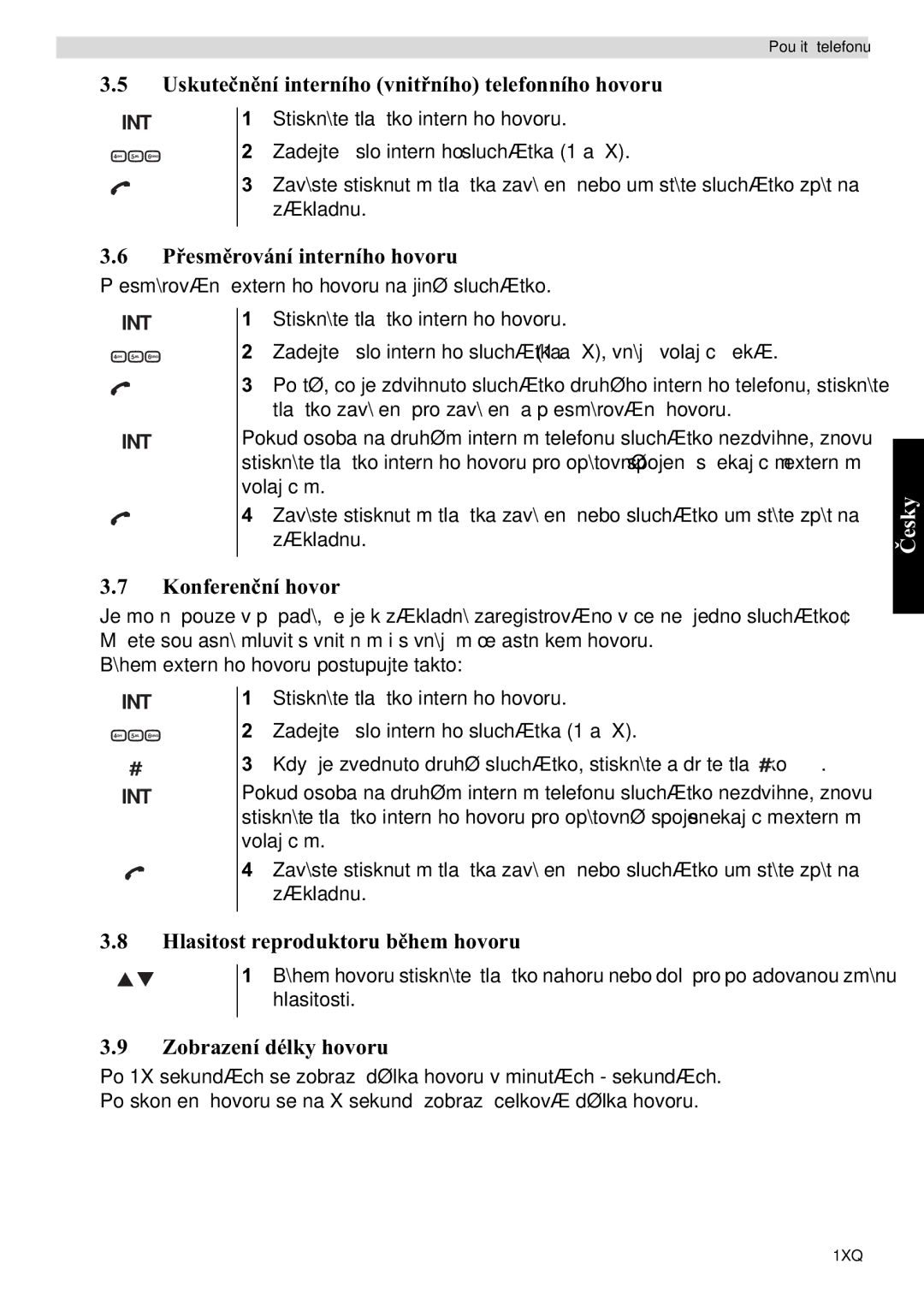 Topcom E400 manual Uskutehovoru, Pování interního hovoru, Konferen hovor, Hlasitost reproduktoru bhem hovoru 