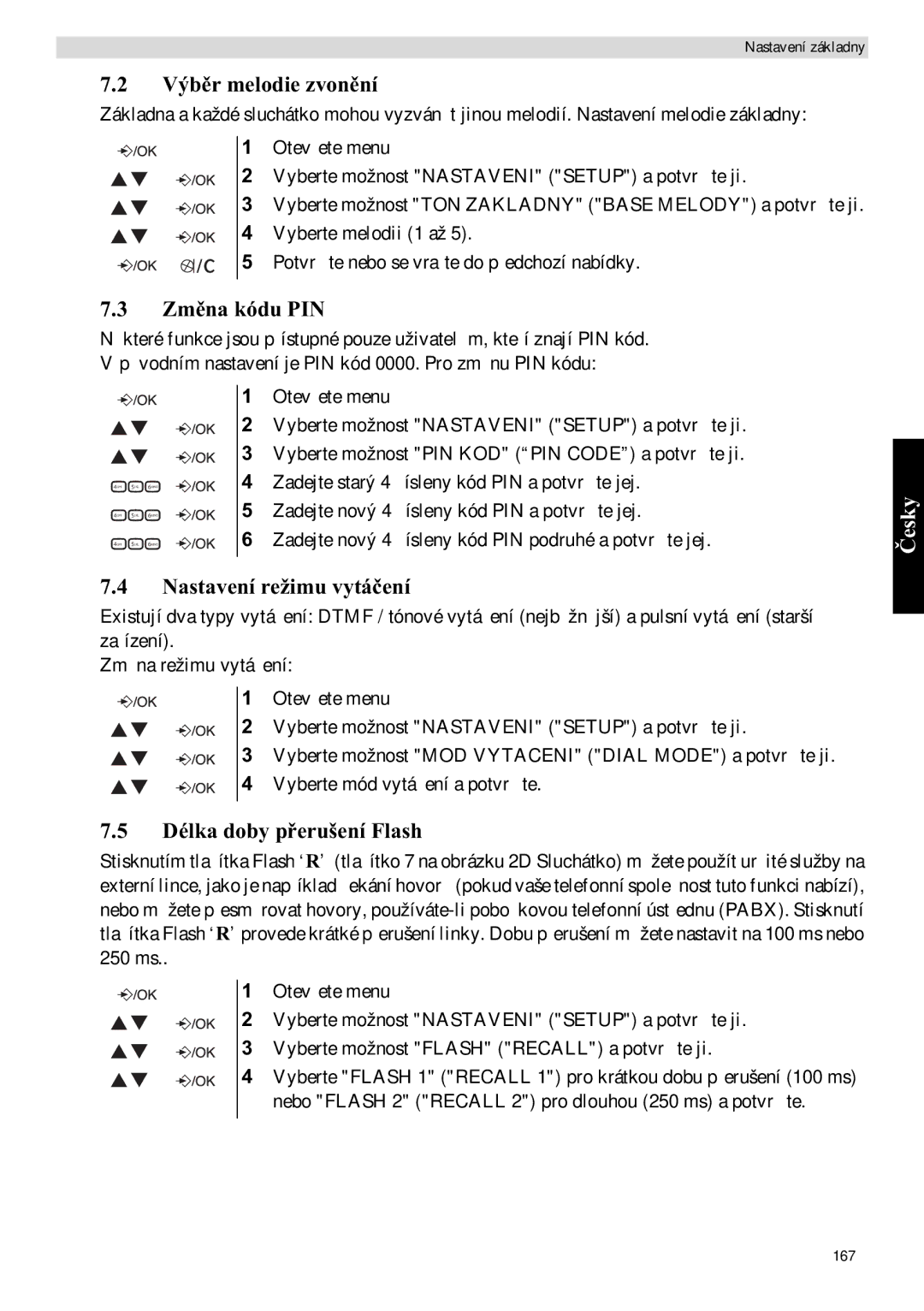 Topcom E400 manual ZmPIN, Nastavení režimu vytá, Délka doby perušení Flash 