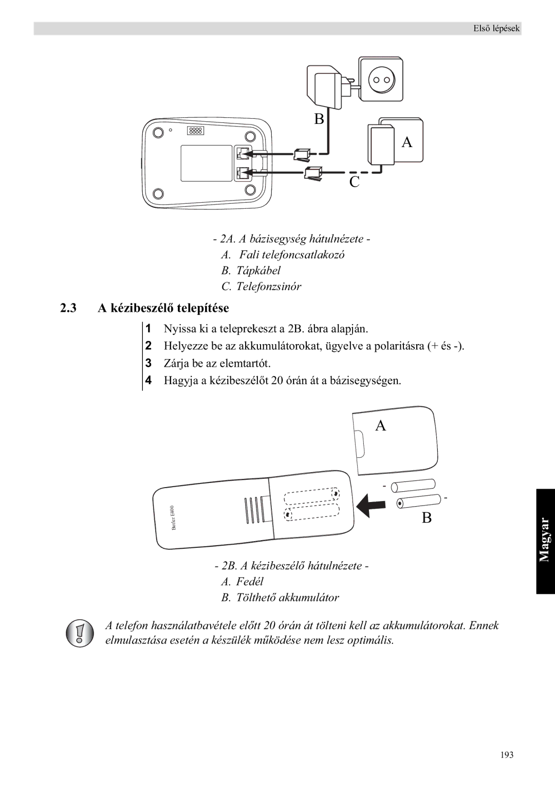 Topcom E400 manual A kézibeszéltelepítése, Magyar 