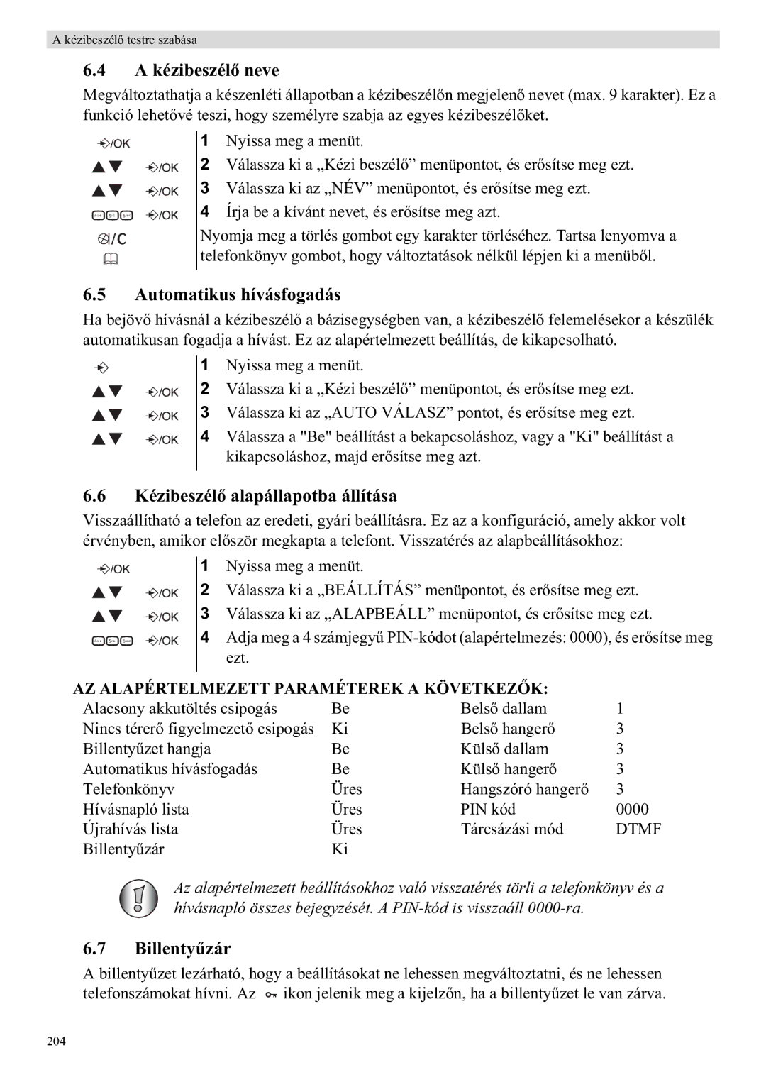 Topcom E400 manual A kézibeszélneve, Automatikus hívásfogadás, Kézibeszélállítása, Billenty 