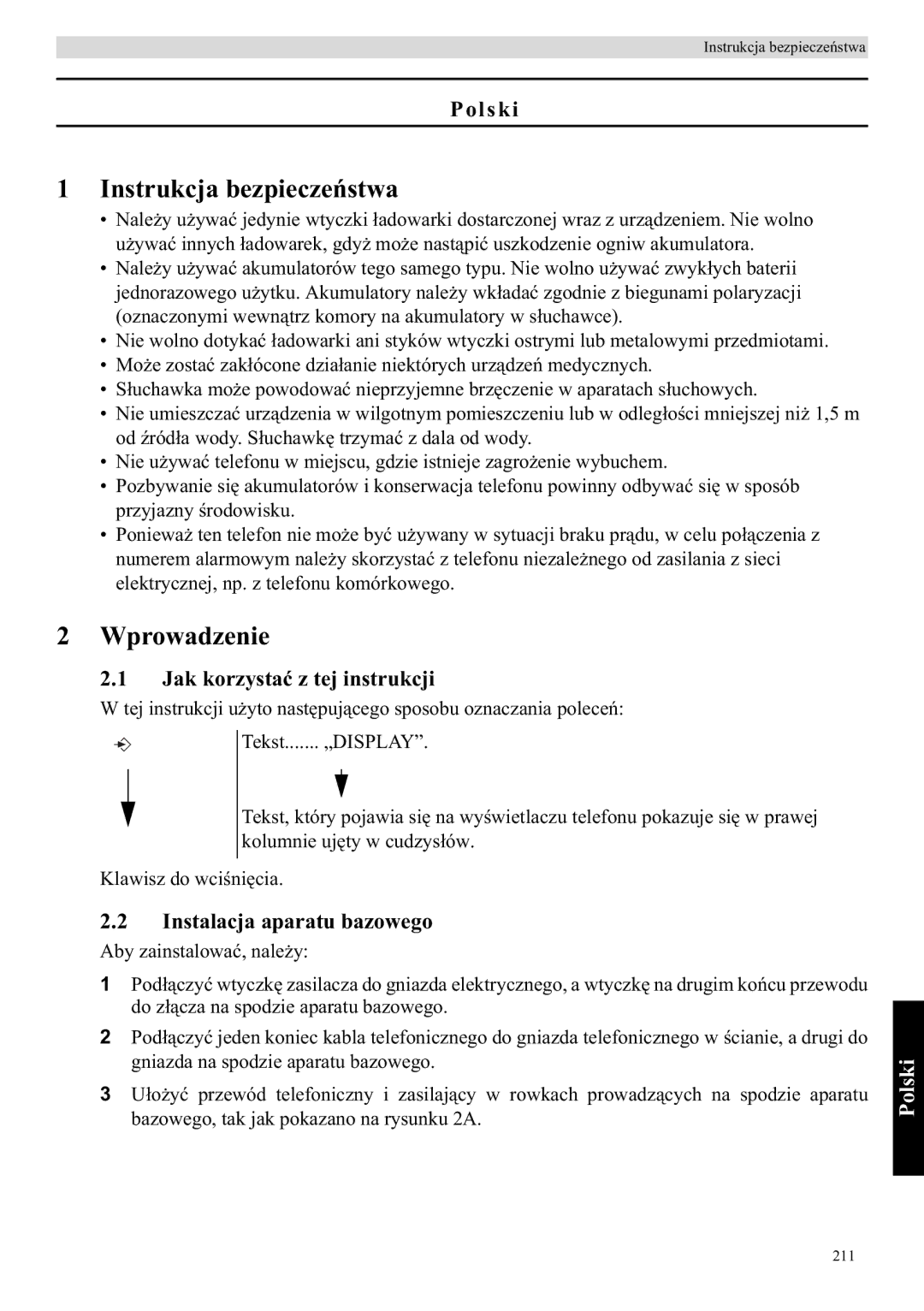 Topcom E400 manual Instrukcja bezpiecze, Wprowadzenie, Polski, Jak korzystaz tej instrukcji, Instalacja aparatu bazowego 