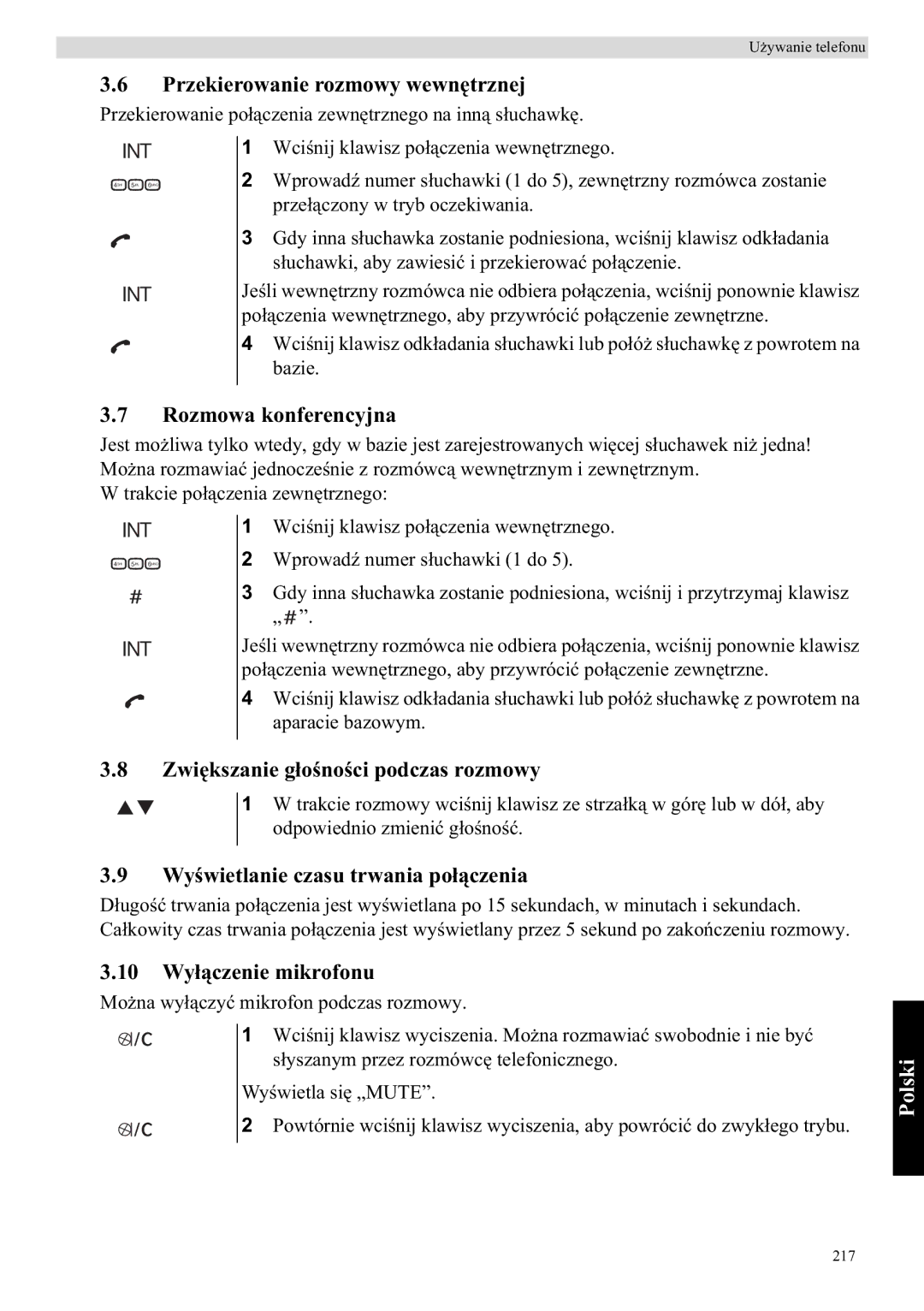 Topcom E400 manual Przekierowanie rozmowy wewn, Rozmowa konferencyjna, Zwipodczas rozmowy, Wyofonu 