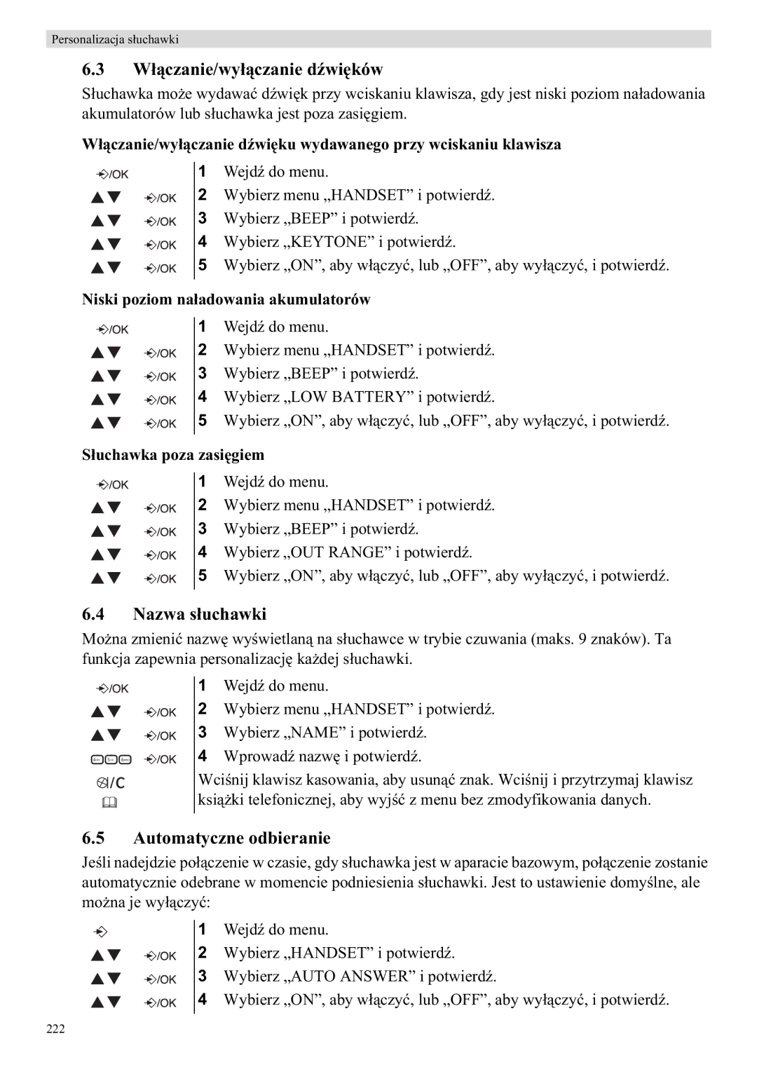 Topcom E400 manual Nazwa s, Automatyczne odbieranie, Wwi Ku wydawanego przy wciskaniu klawisza, Niski poziom naakumulatorów 