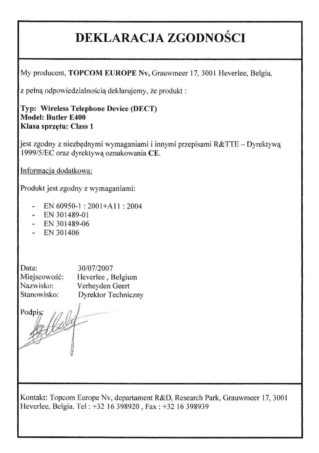 Topcom E400 manual 