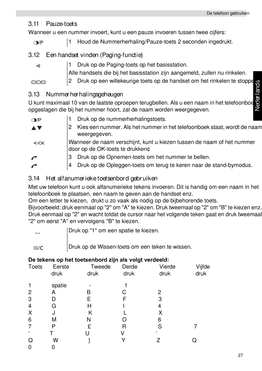 Topcom E400 manual Pauze-toets, Een handset vinden Paging-functie, Nummerherhalingsgeheugen 