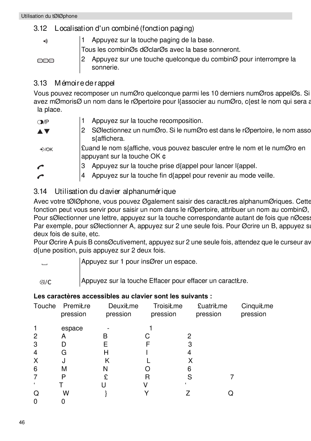 Topcom E400 manual Localisation dun combiné fonction paging, 13 Mémoire de rappel, Utilisation du clavier alphanumérique 