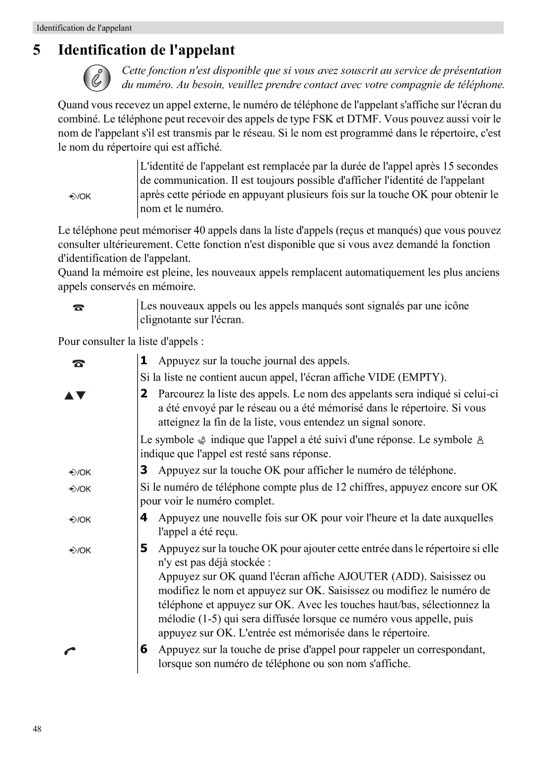 Topcom E400 manual Identification de lappelant 