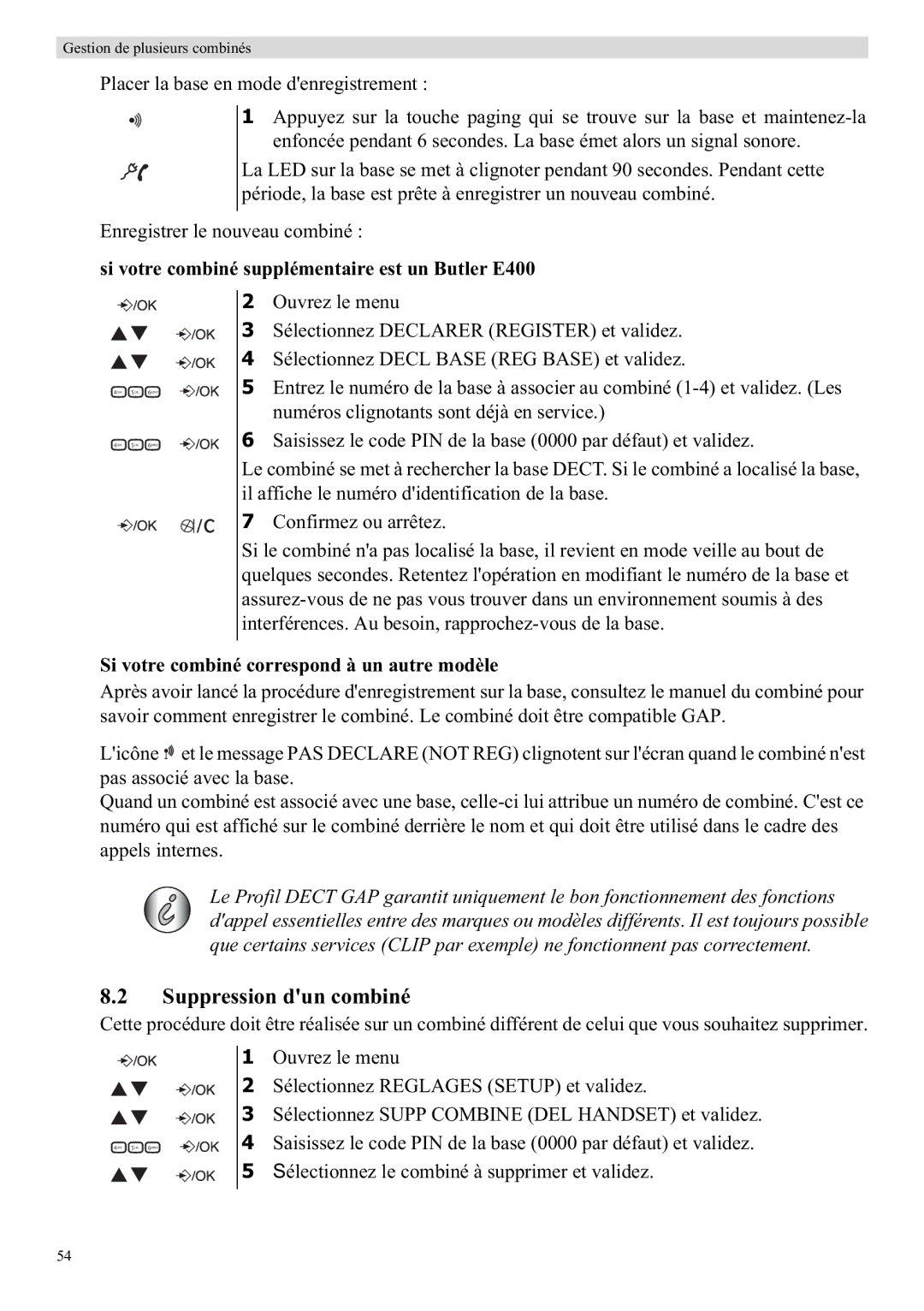 Topcom manual Suppression dun combiné, Si votre combiné supplémentaire est un Butler E400 