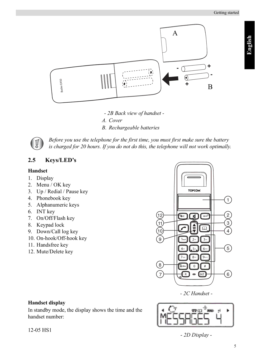 Topcom E450 manual Keys/LED’s, Handset display 