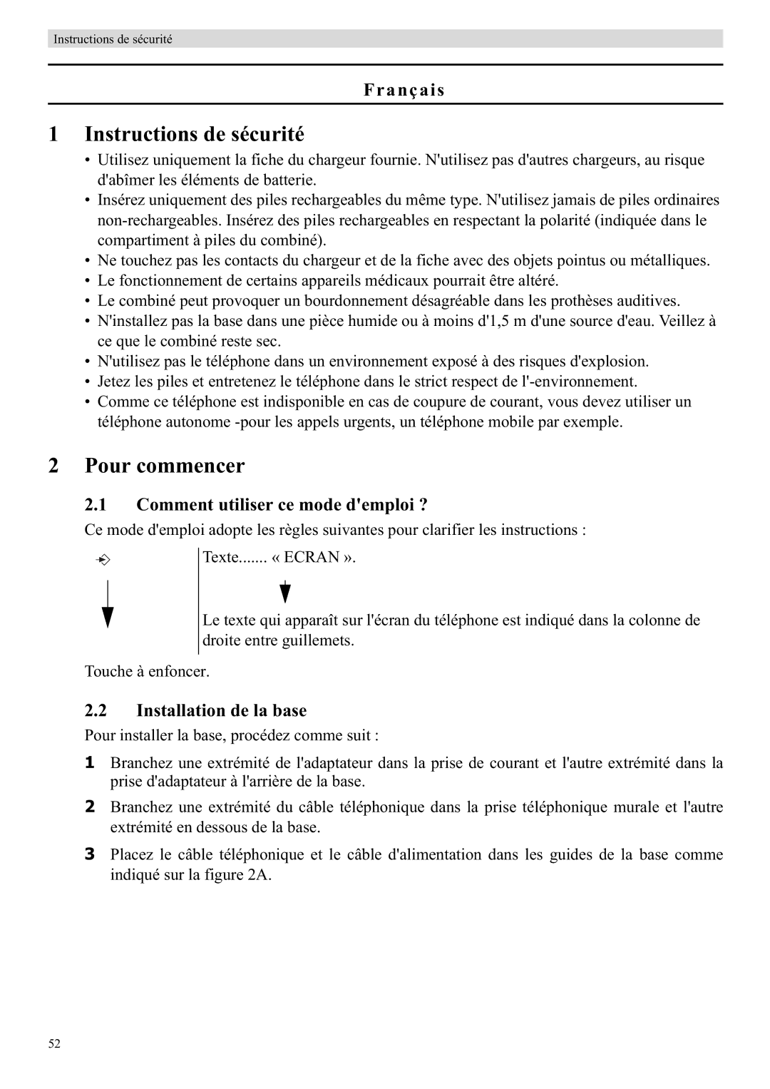 Topcom E450 manual Instructions de sécurité, Pour commencer, Français, Comment utiliser ce mode demploi ? 