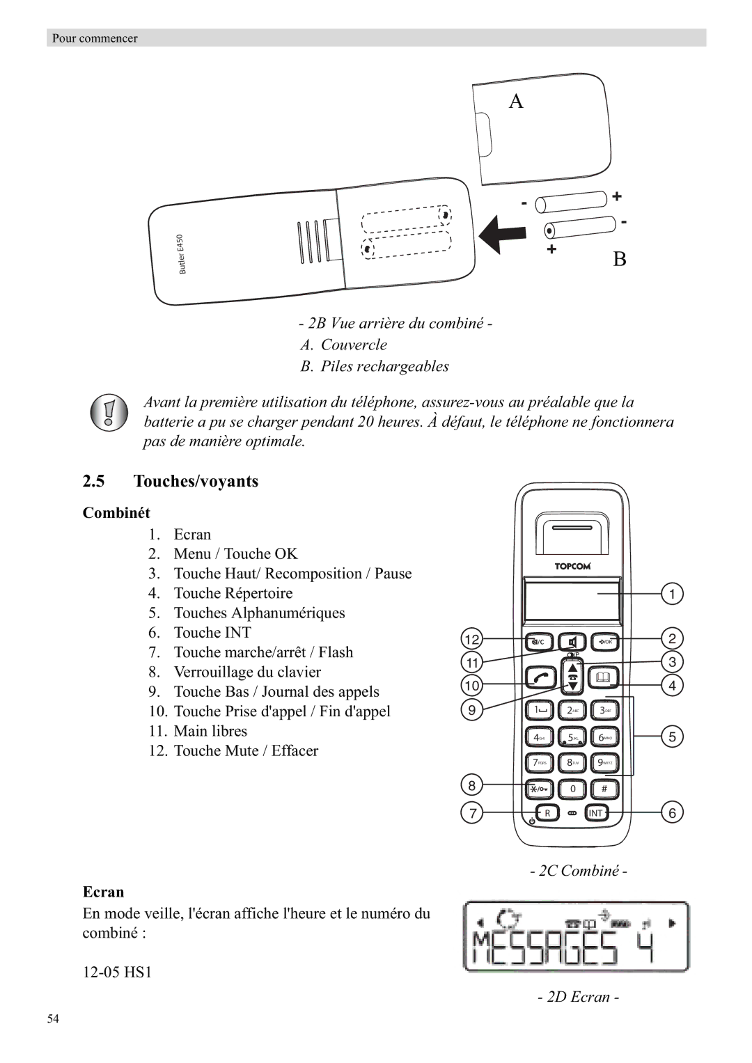 Topcom E450 manual Touches/voyants, Combinét, Ecran 