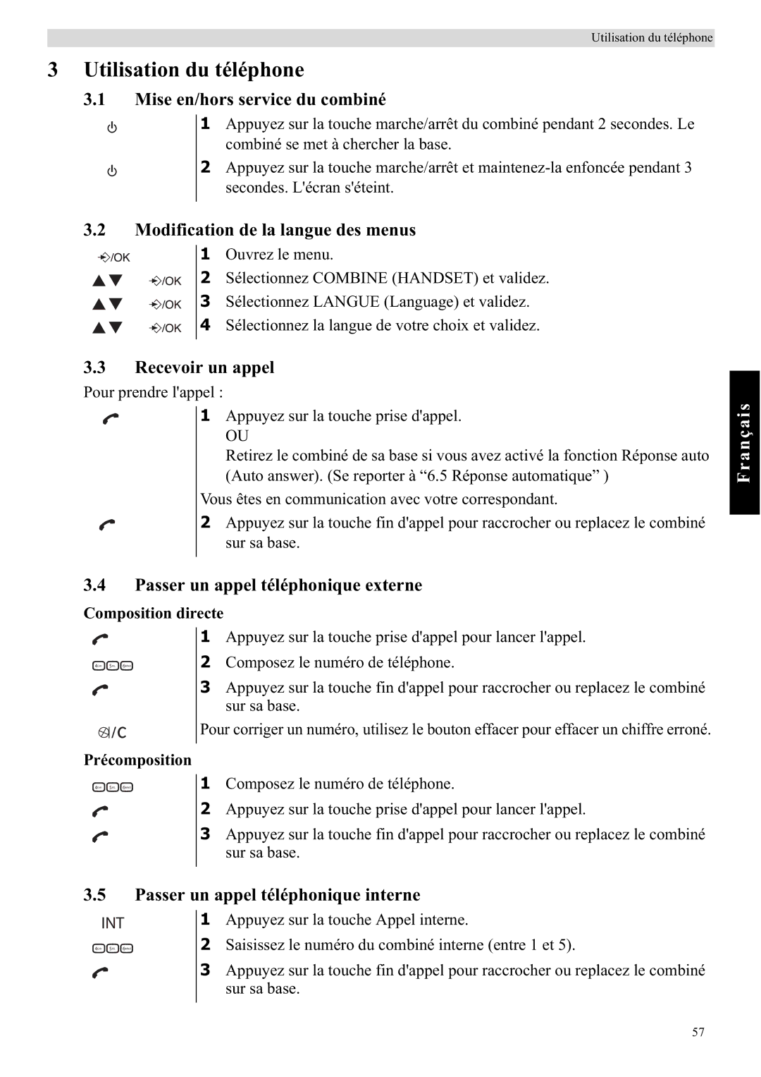 Topcom E450 manual Utilisation du téléphone 