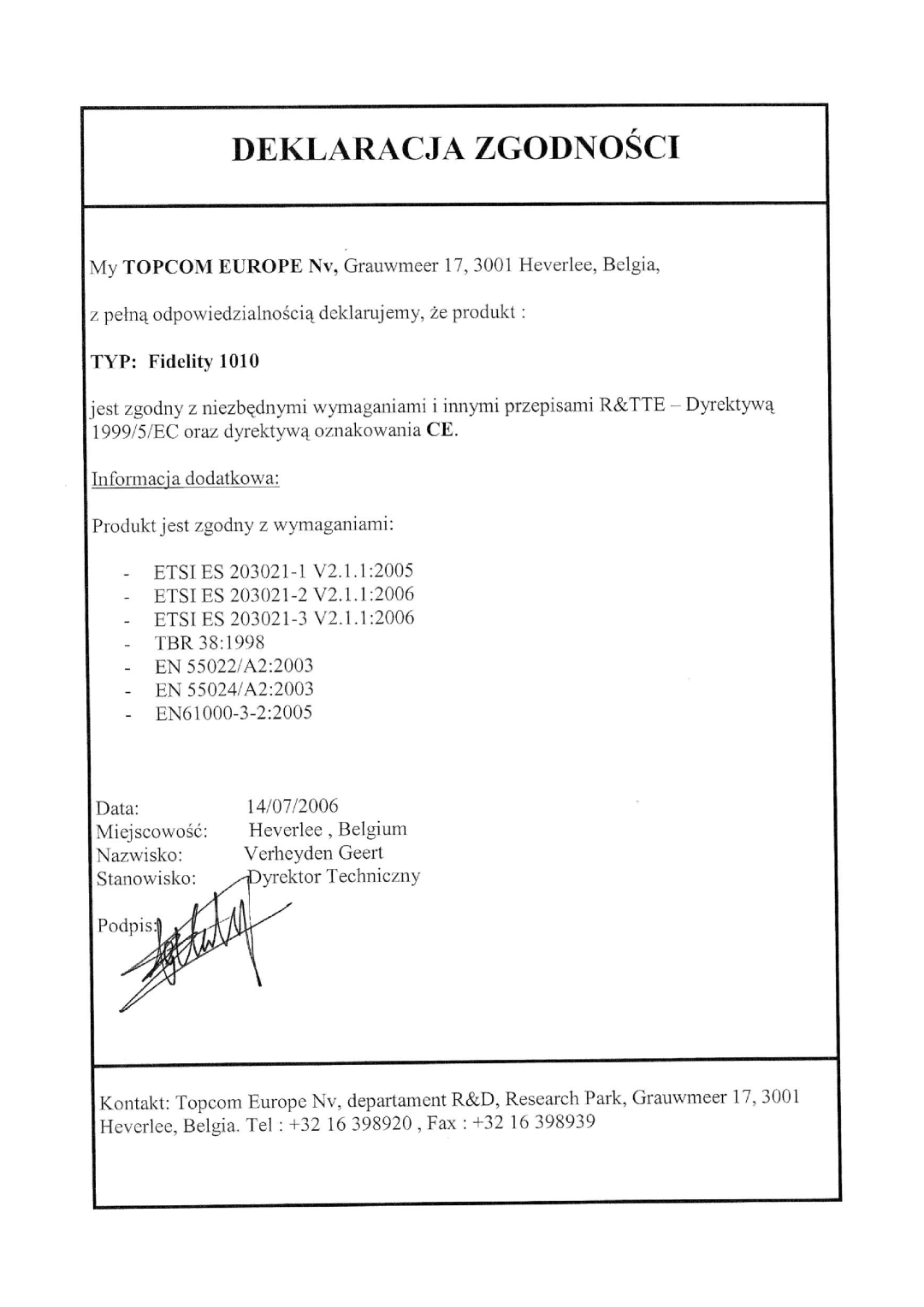 Topcom FIDELITY 1010 manual 