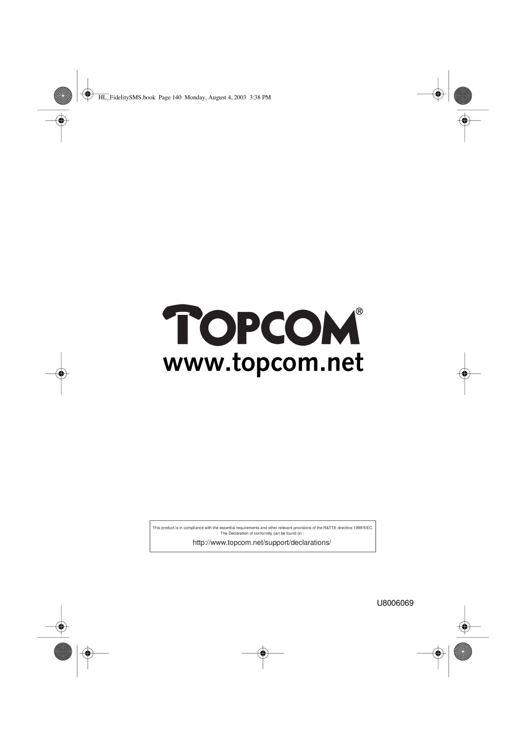 Topcom FIDELITY SMS user manual U8006069 