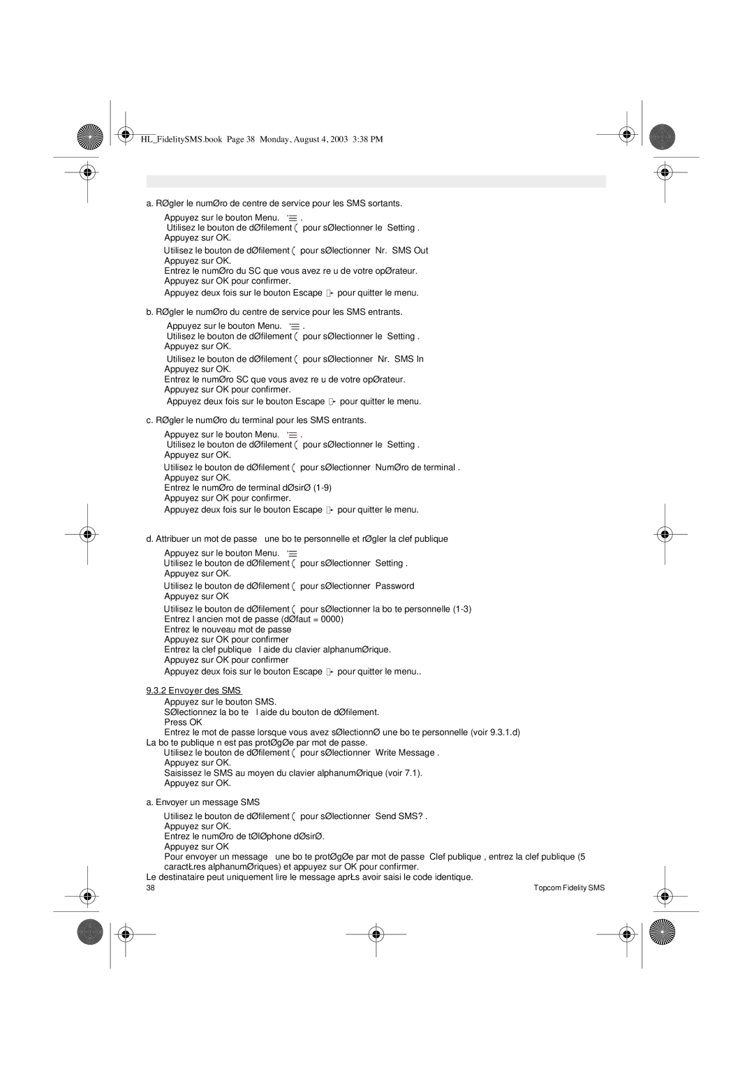 Topcom FIDELITY SMS user manual La boîte publique n’est pas protégée par mot de passe, Envoyer un message SMS 