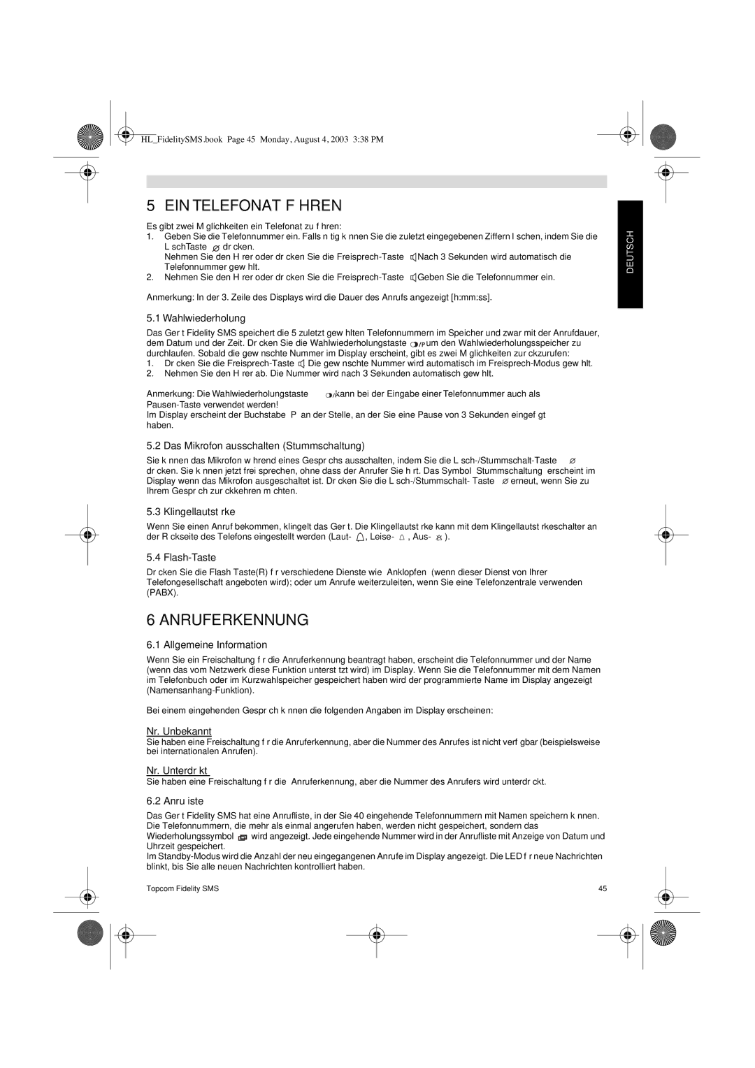 Topcom FIDELITY SMS user manual EIN Telefonat Führen, Anruferkennung 