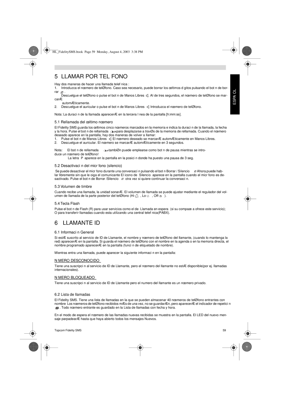 Topcom FIDELITY SMS user manual Llamar POR Teléfono, Llamante ID 