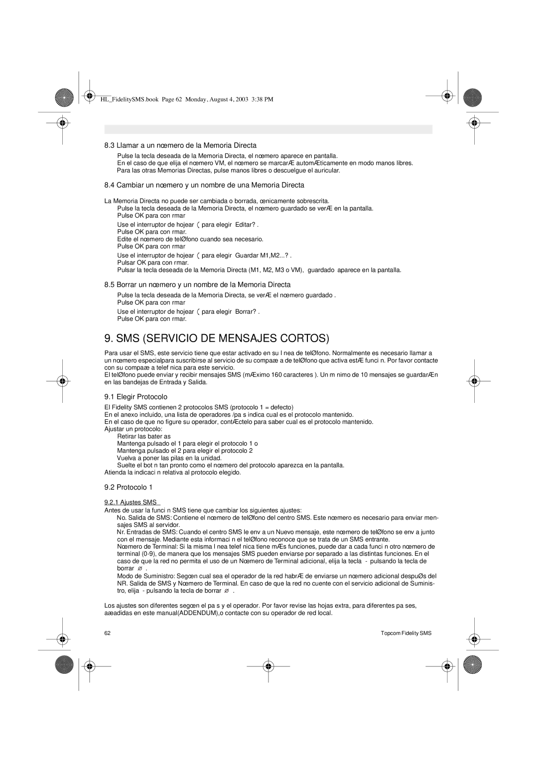 Topcom FIDELITY SMS user manual SMS Servicio DE Mensajes Cortos 