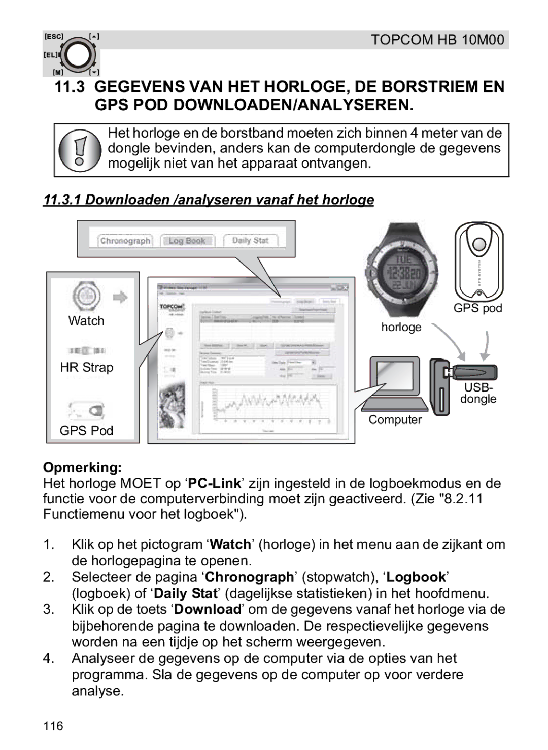 Topcom HB 10M00 manual Downloaden /analyseren vanaf het horloge 