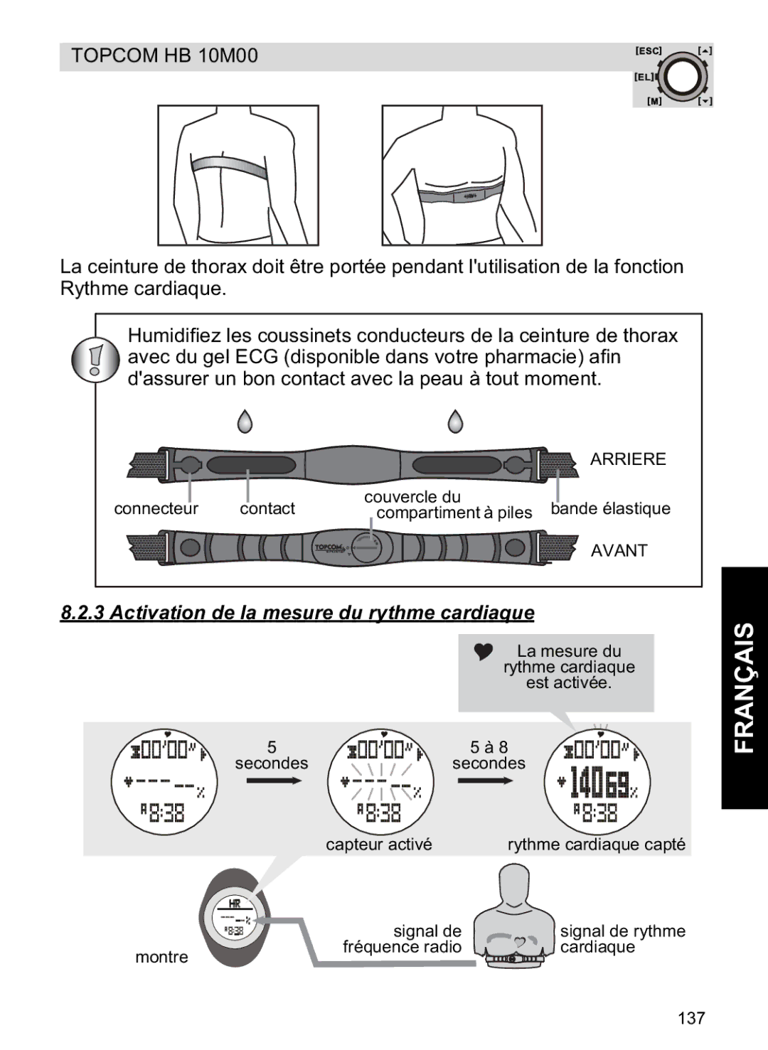 Topcom HB 10M00 manual Activation de la mesure du rythme cardiaque 