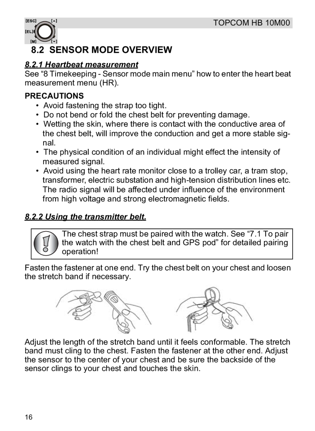 Topcom HB 10M00 manual Sensor Mode Overview, Heartbeat measurement, Using the transmitter belt 