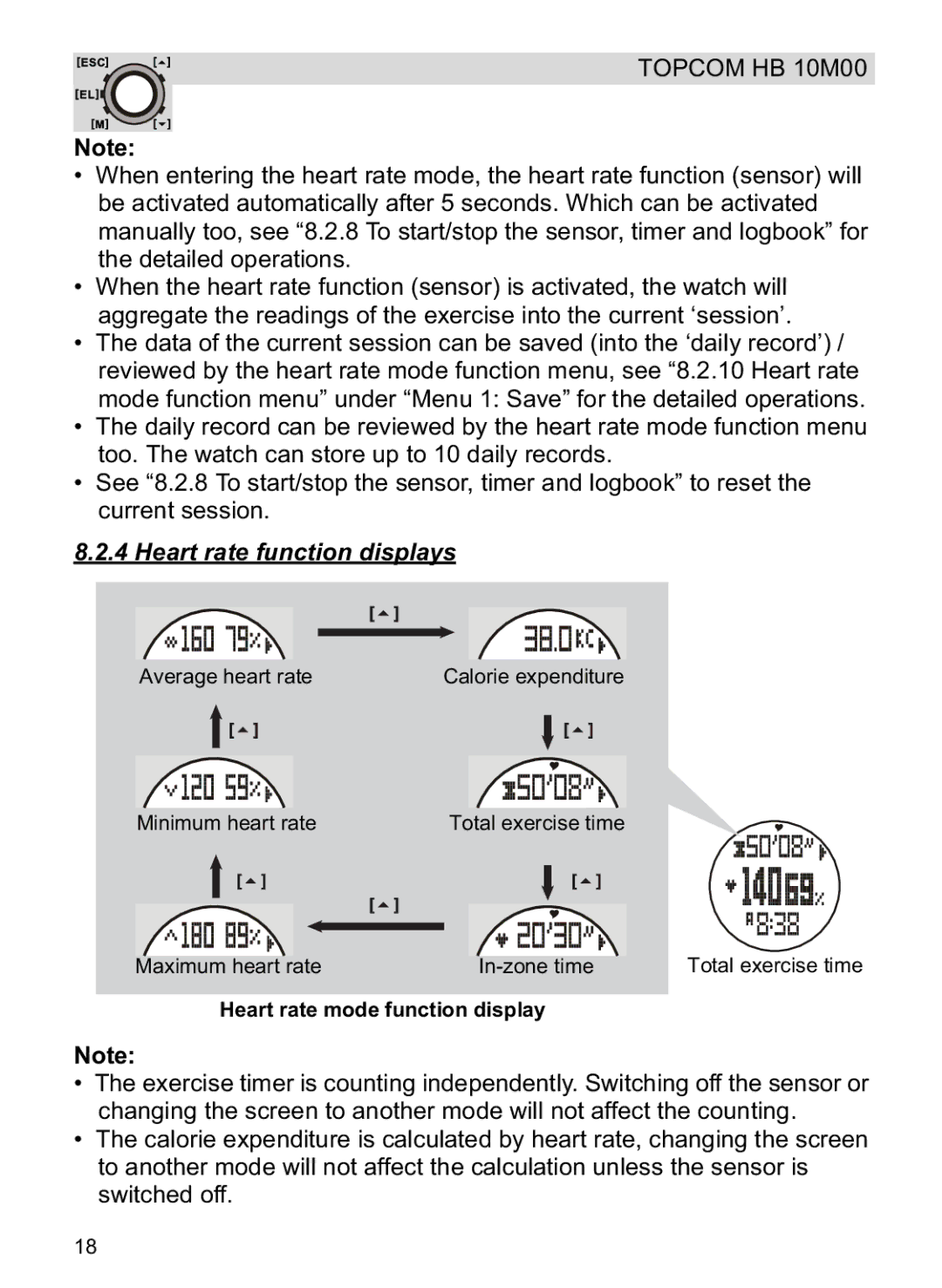 Topcom HB 10M00 manual Heart rate function displays, Heart rate mode function display 